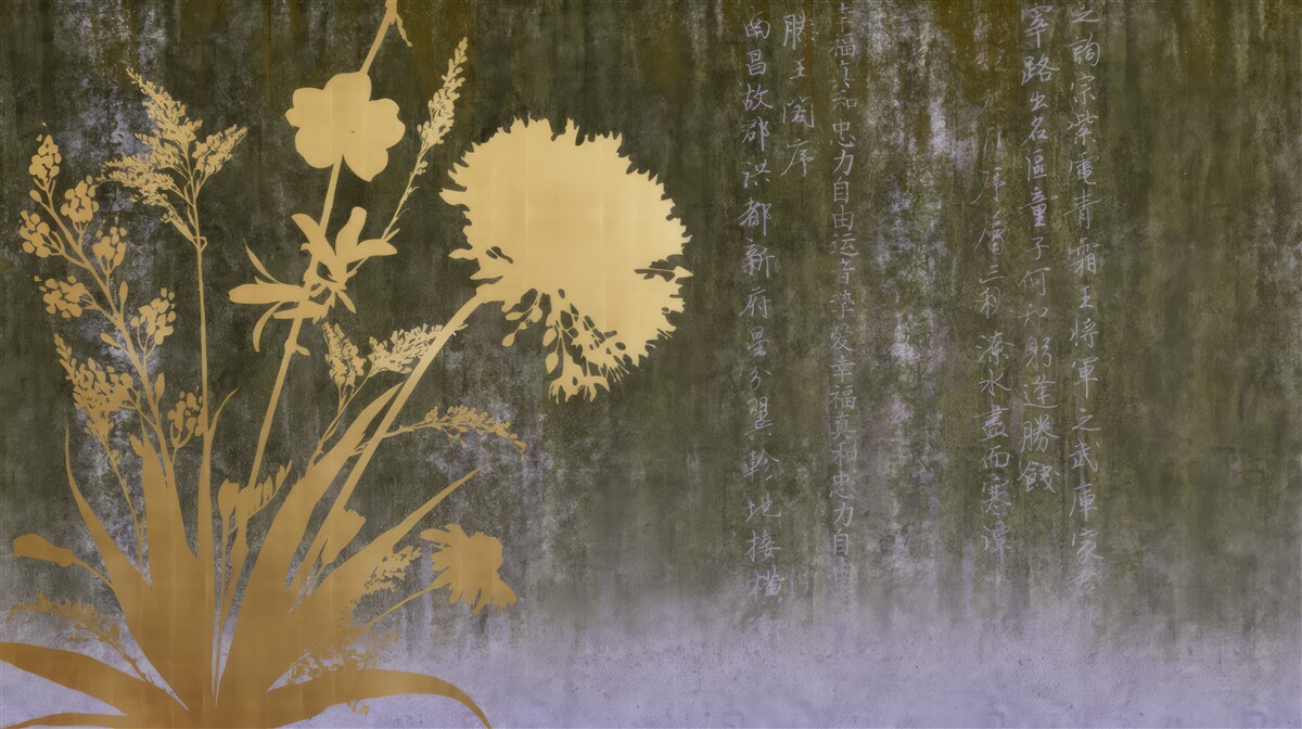 Papier peint fond avec des images de hiéroglyphes et de plantes