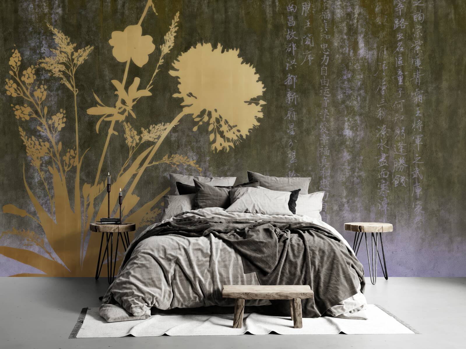 Papier peint fond avec des images de hiéroglyphes et de plantes