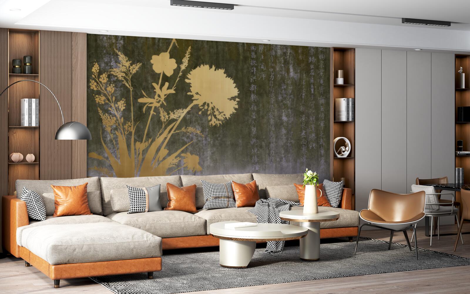 Papier peint fond avec des images de hiéroglyphes et de plantes