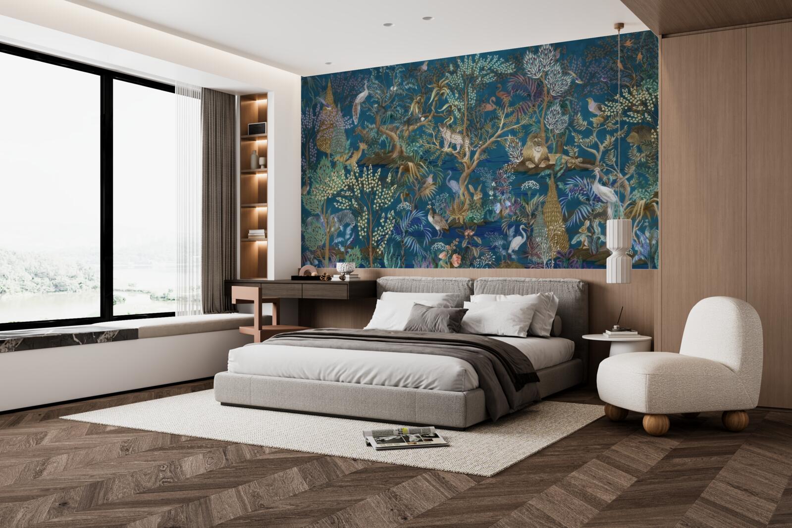 Papier peint fond sombre avec des images de plantes et d'animaux