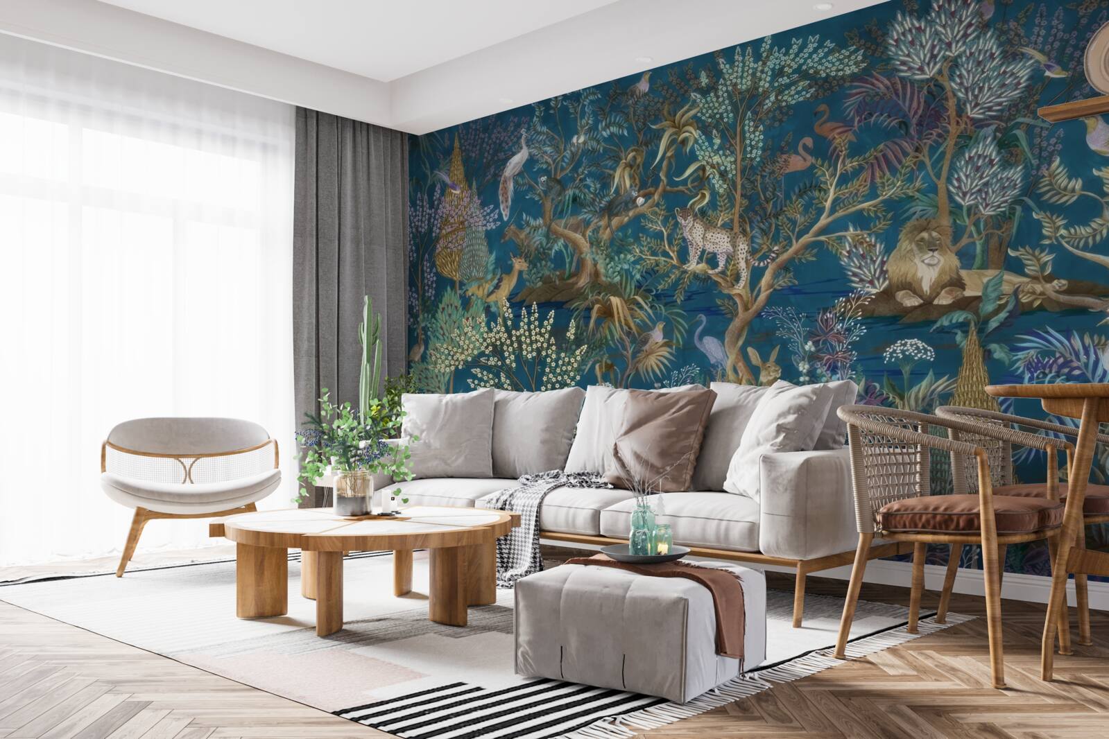 Papier peint fond sombre avec des images de plantes et d'animaux