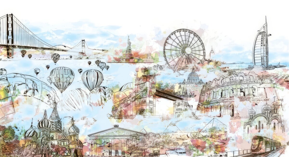 Papier peint les contours de divers lieux connus