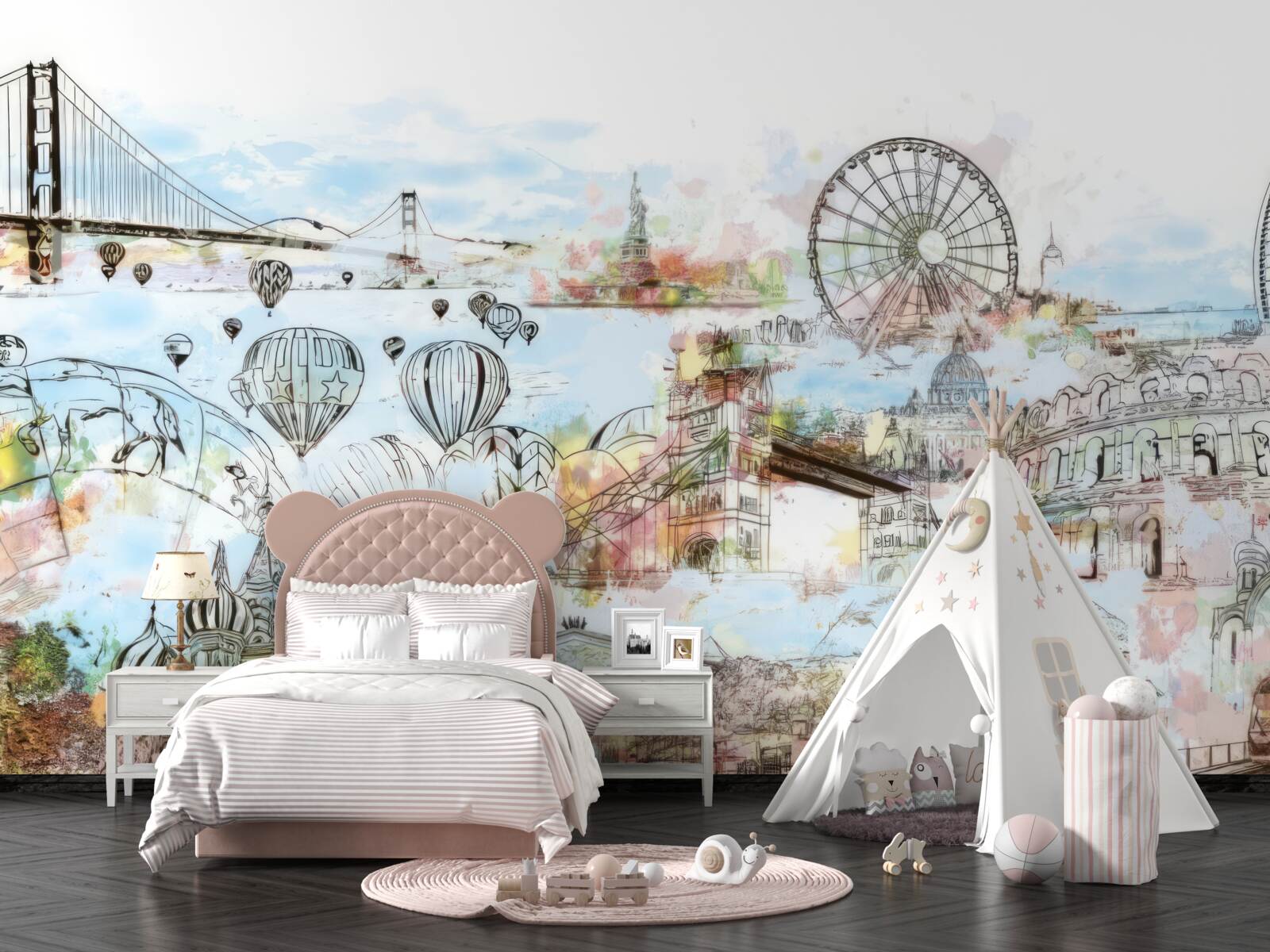 Papier peint les contours de divers lieux connus