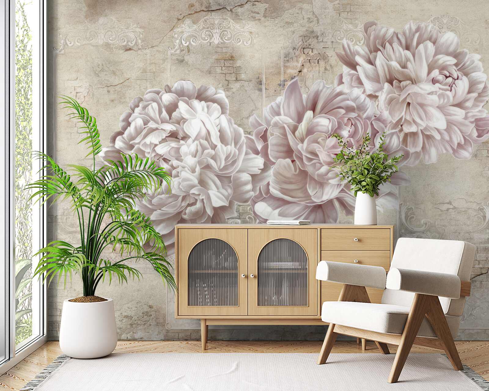 Papier peint grandes pivoines lumineuses