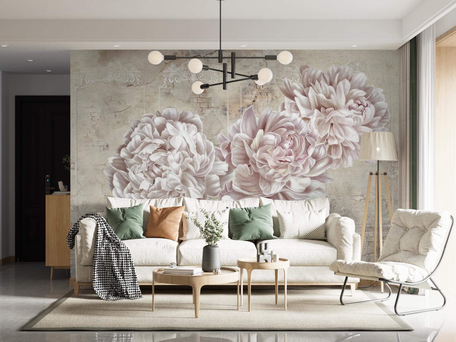 Papier peint grandes pivoines lumineuses