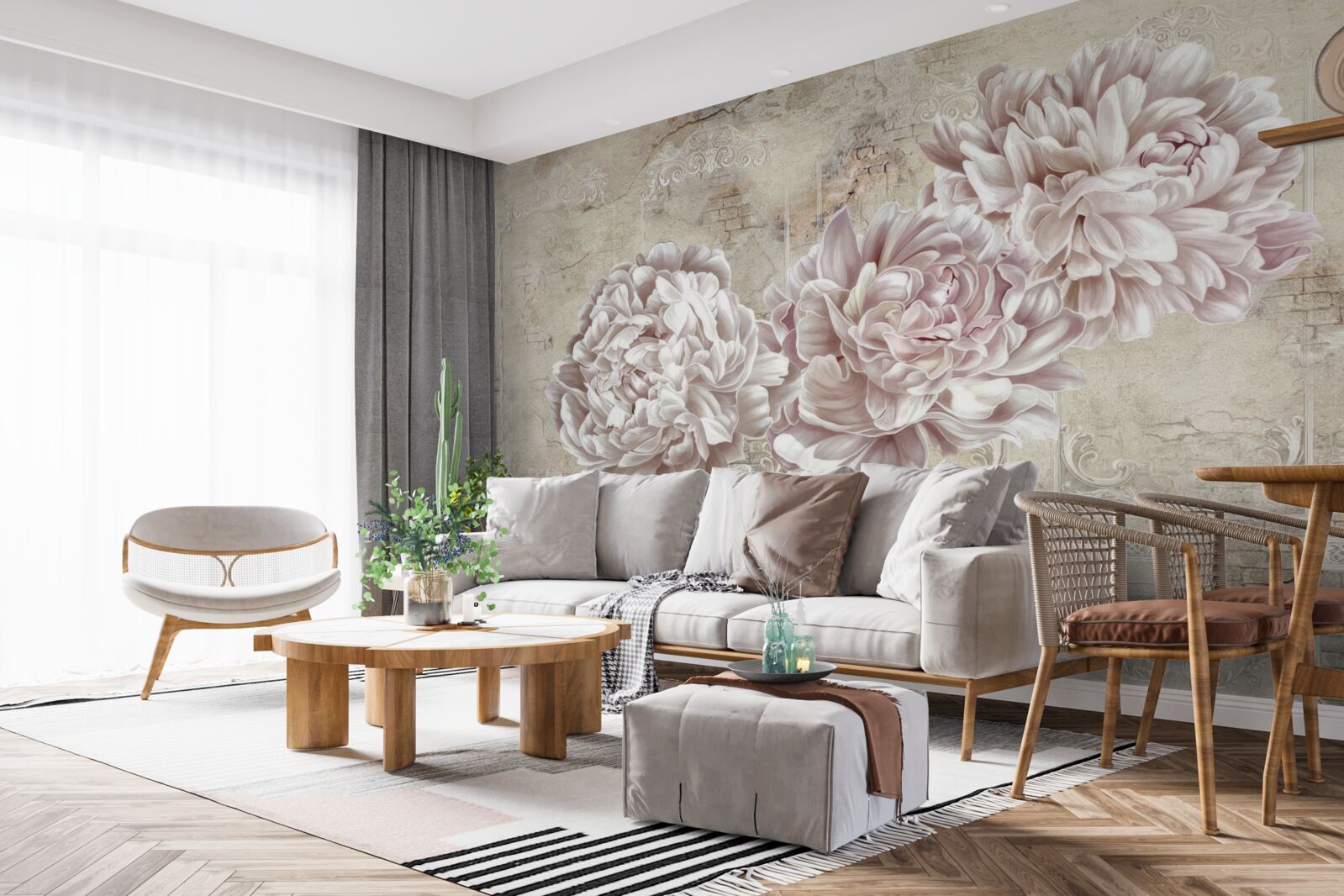 Papier peint grandes pivoines lumineuses