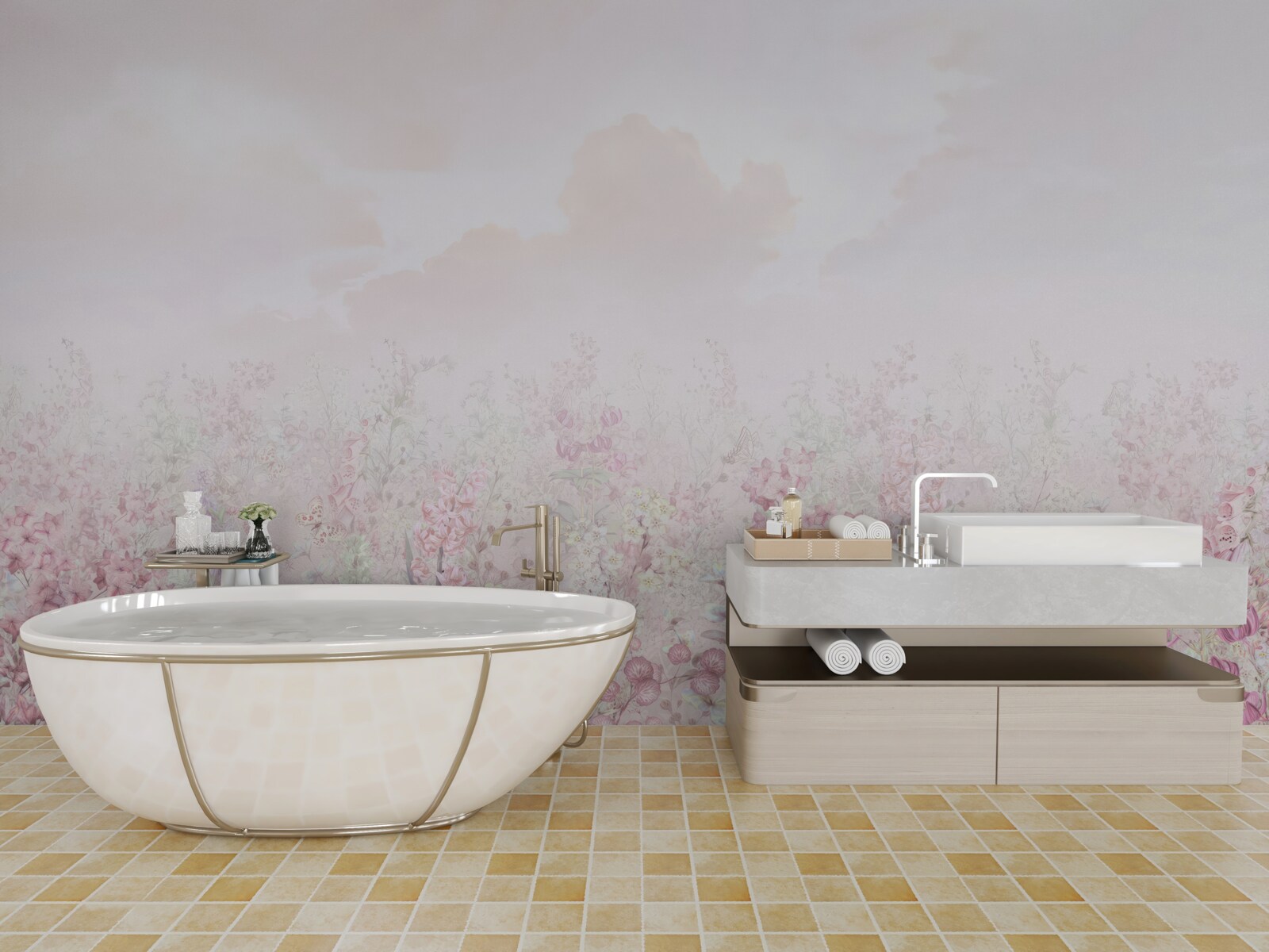 Papier peint Une prairie parsemée de fleurs