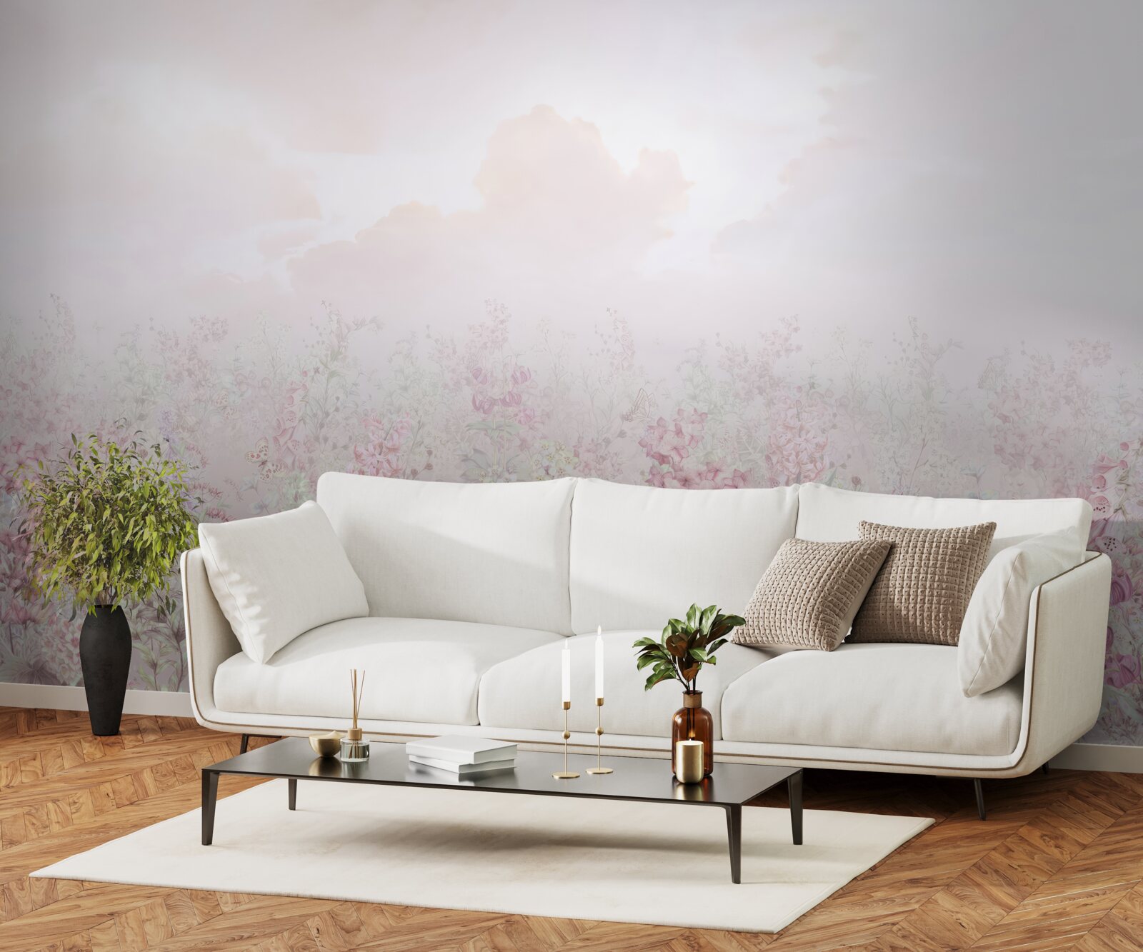 Papier peint Une prairie parsemée de fleurs