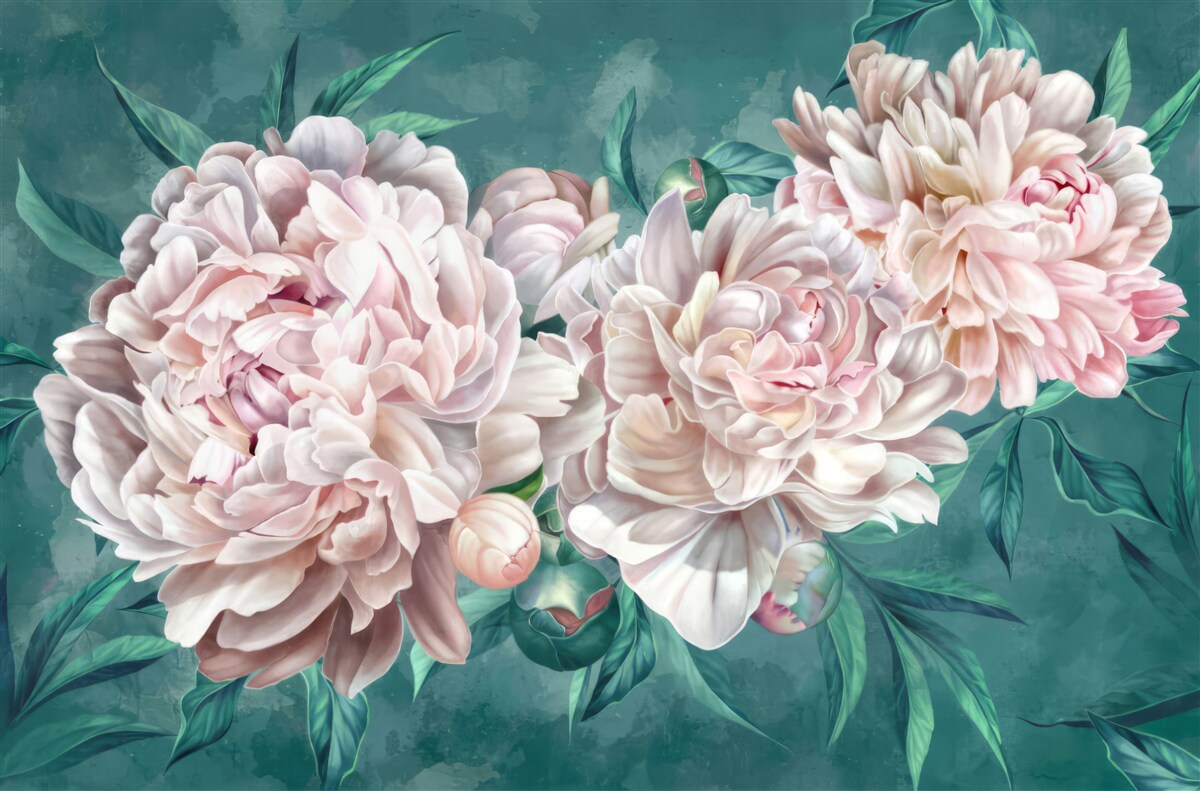 Papier peint pivoines dans une nuance rose délicate