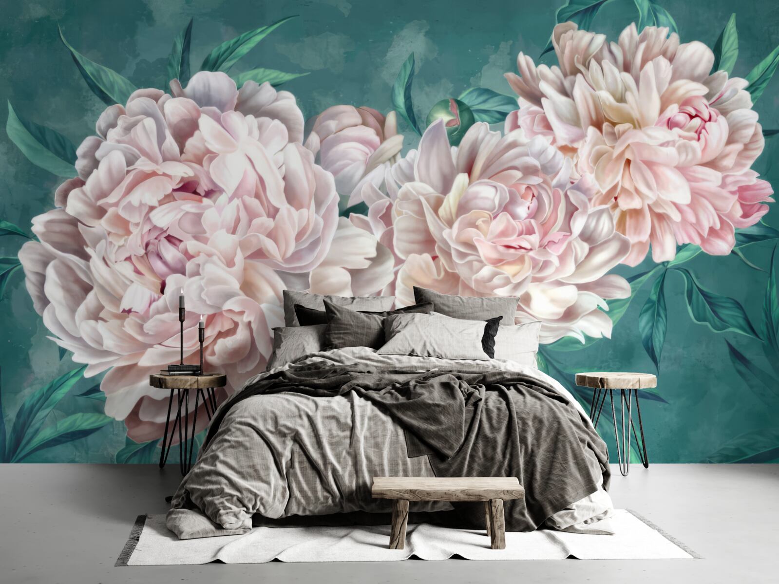 Papier peint pivoines dans une nuance rose délicate