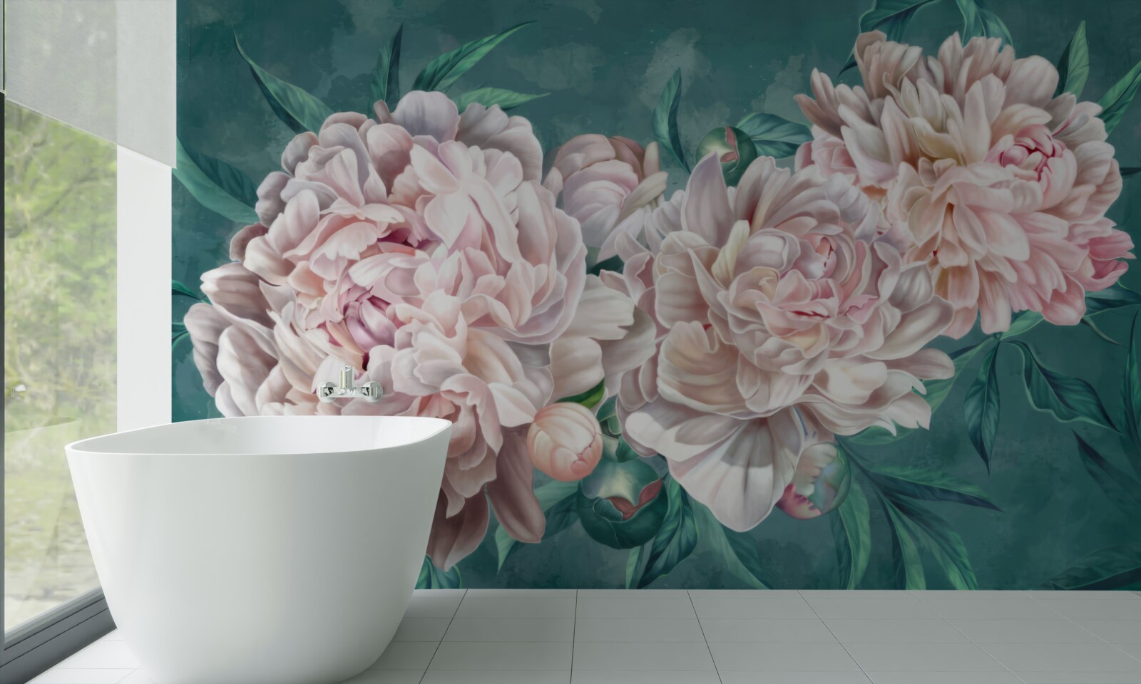 Papier peint pivoines dans une nuance rose délicate