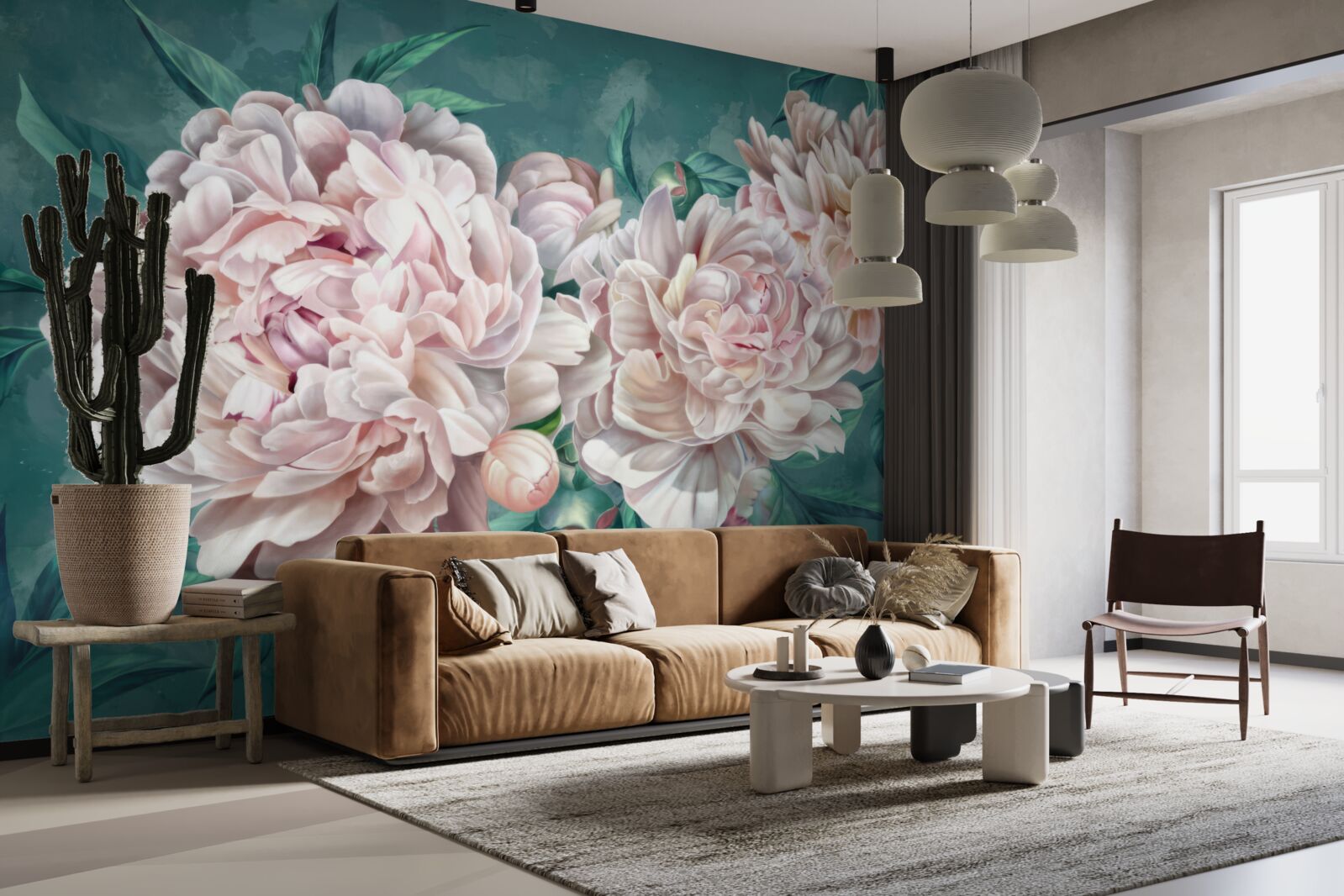 Papier peint pivoines dans une nuance rose délicate