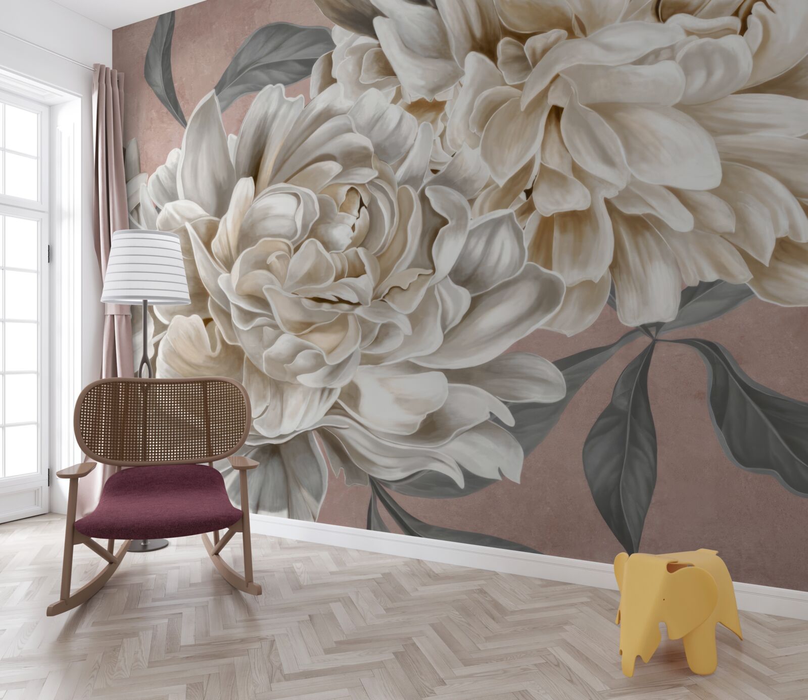 Papier peint d'immenses pivoines blanches comme neige