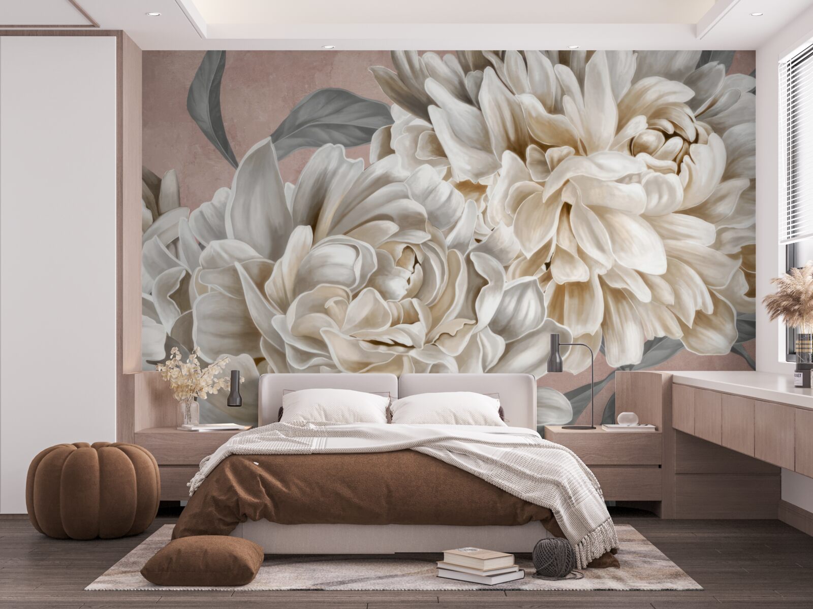 Papier peint d'immenses pivoines blanches comme neige