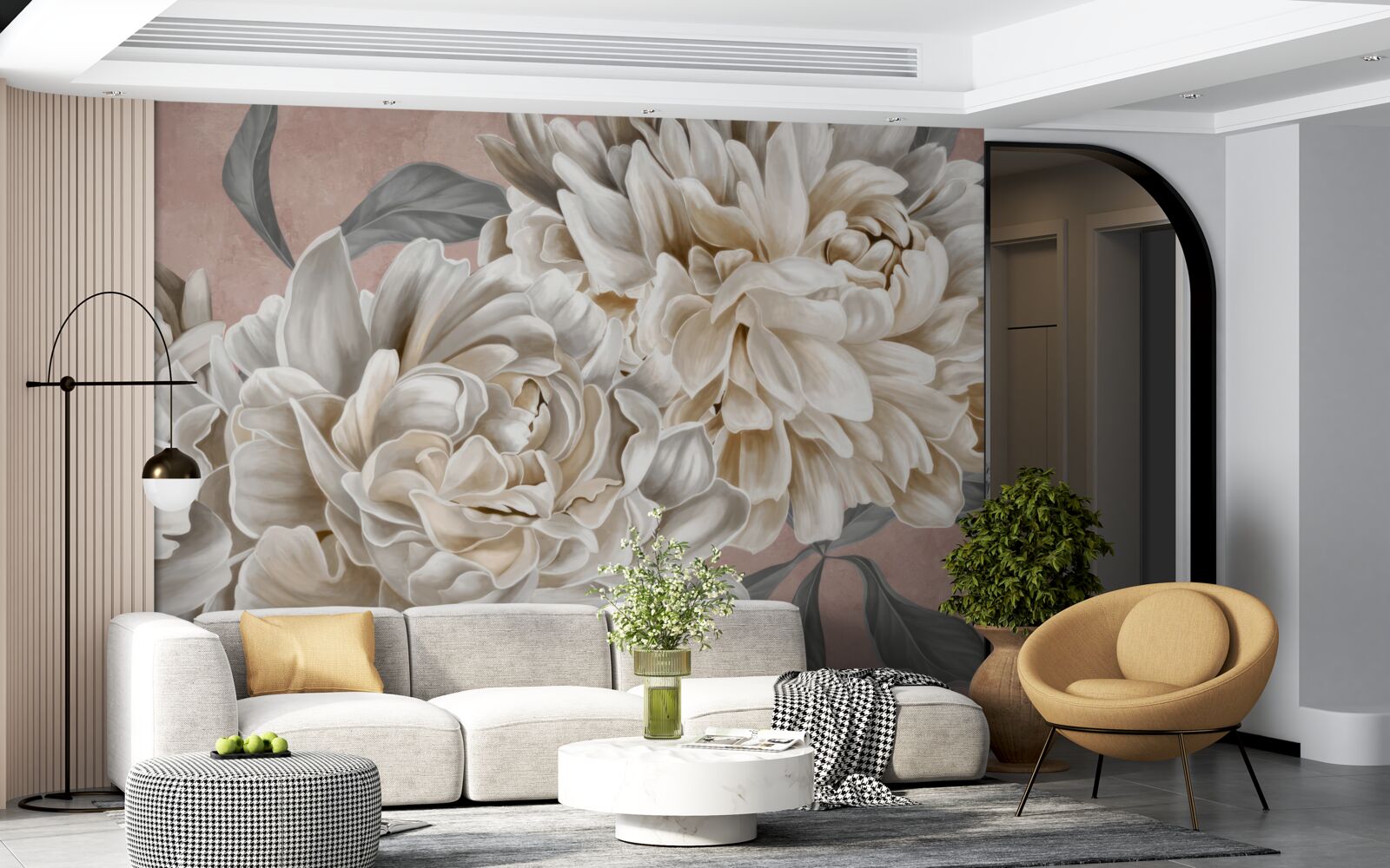 Papier peint d'immenses pivoines blanches comme neige