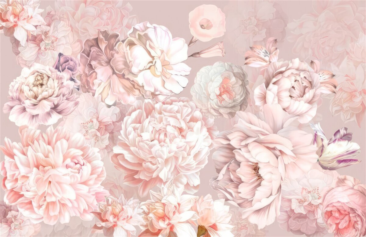 Papier peint grandes fleurs aux couleurs pastel