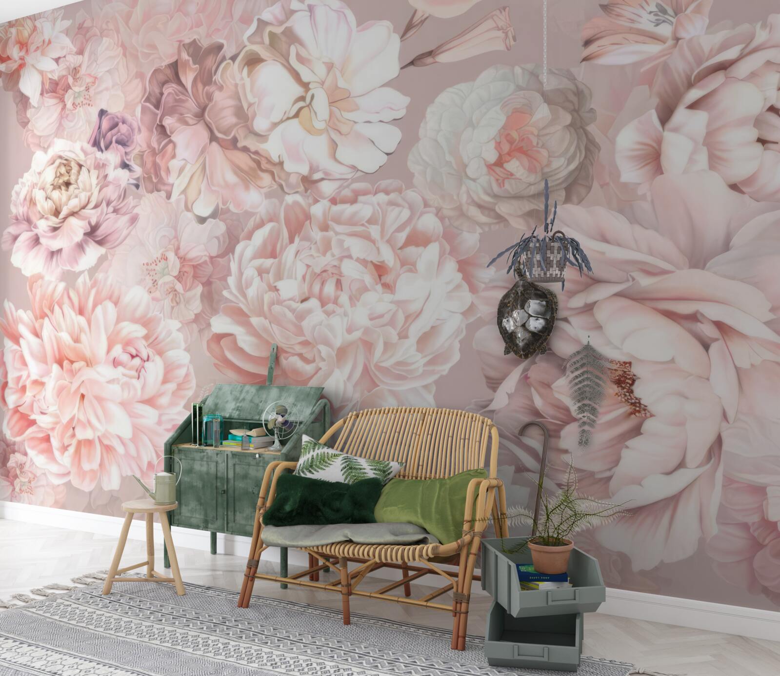 Papier peint grandes fleurs aux couleurs pastel