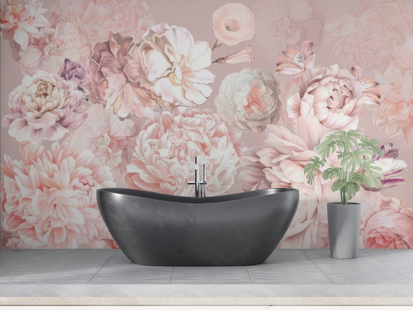 Papier peint grandes fleurs aux couleurs pastel