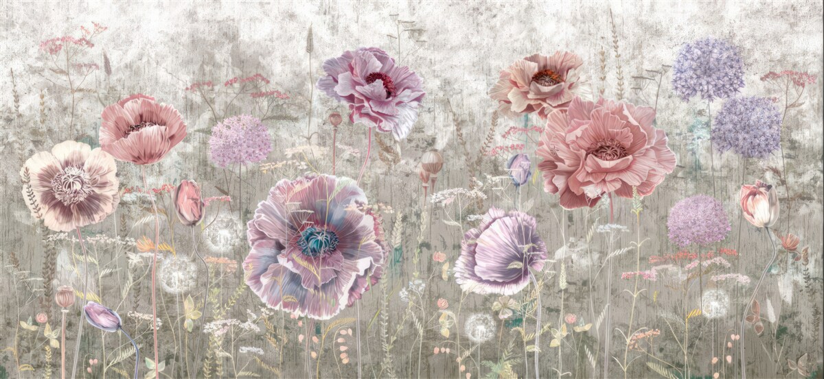 Papier peint des coquelicots de toutes les couleurs dans la prairie