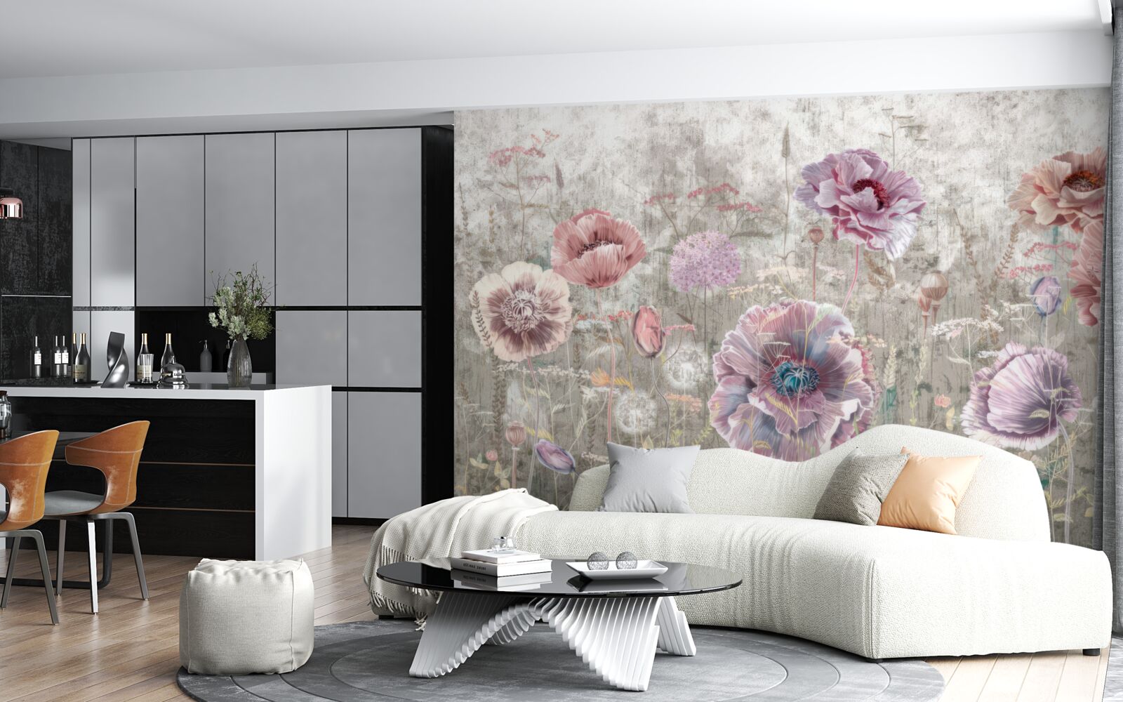 Papier peint des coquelicots de toutes les couleurs dans la prairie