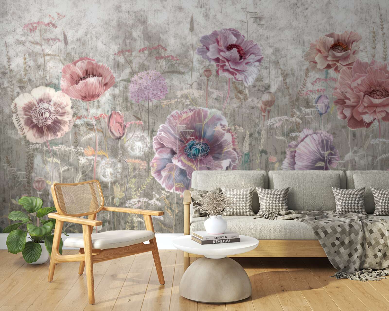 Papier peint des coquelicots de toutes les couleurs dans la prairie