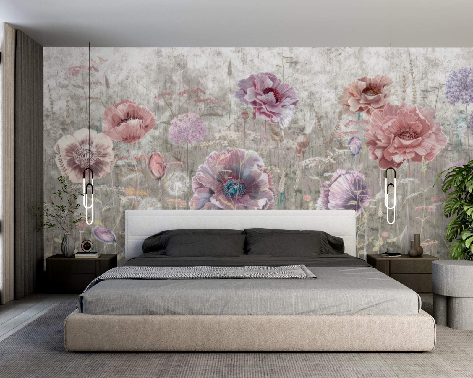 Papier peint des coquelicots de toutes les couleurs dans la prairie