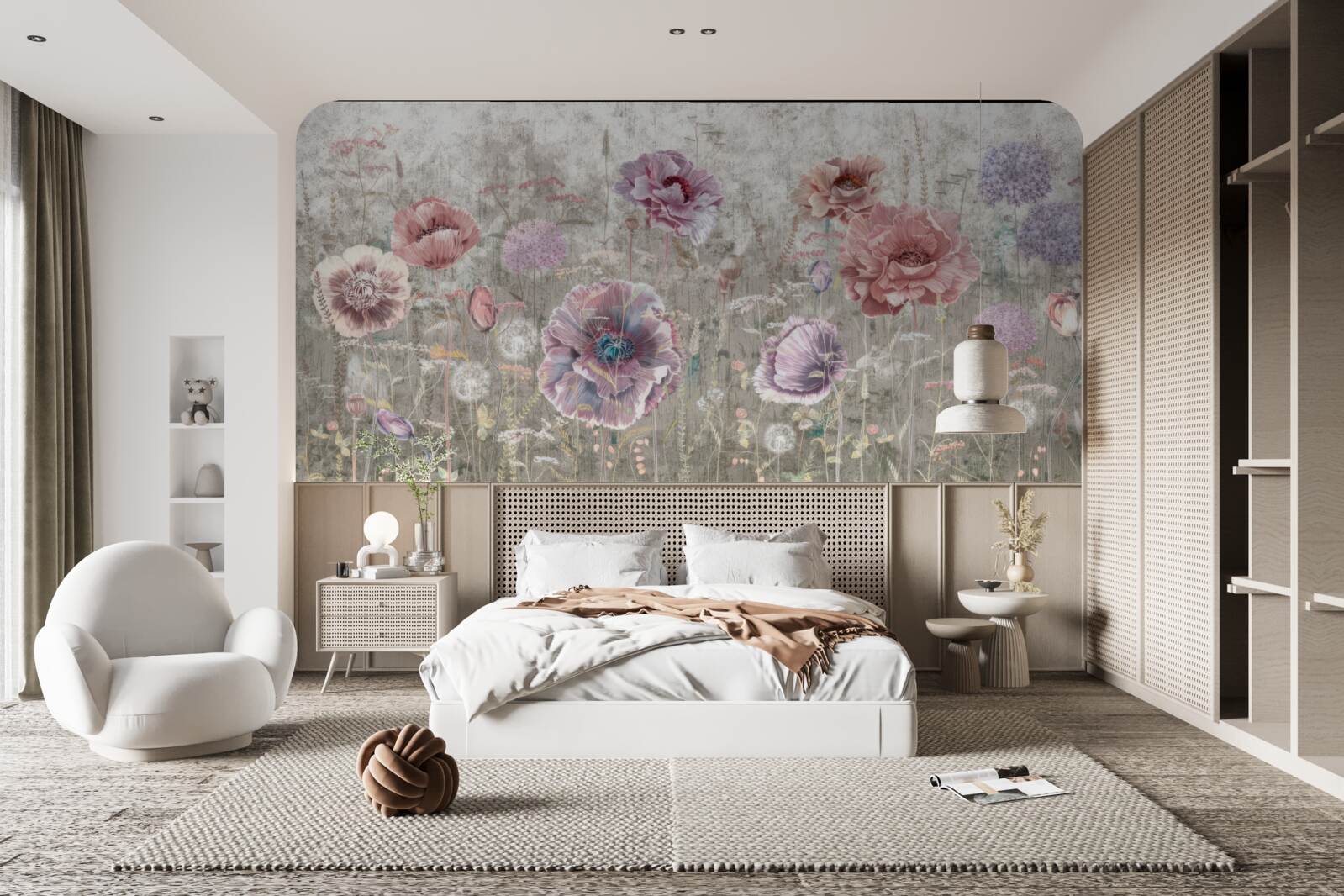 Papier peint des coquelicots de toutes les couleurs dans la prairie