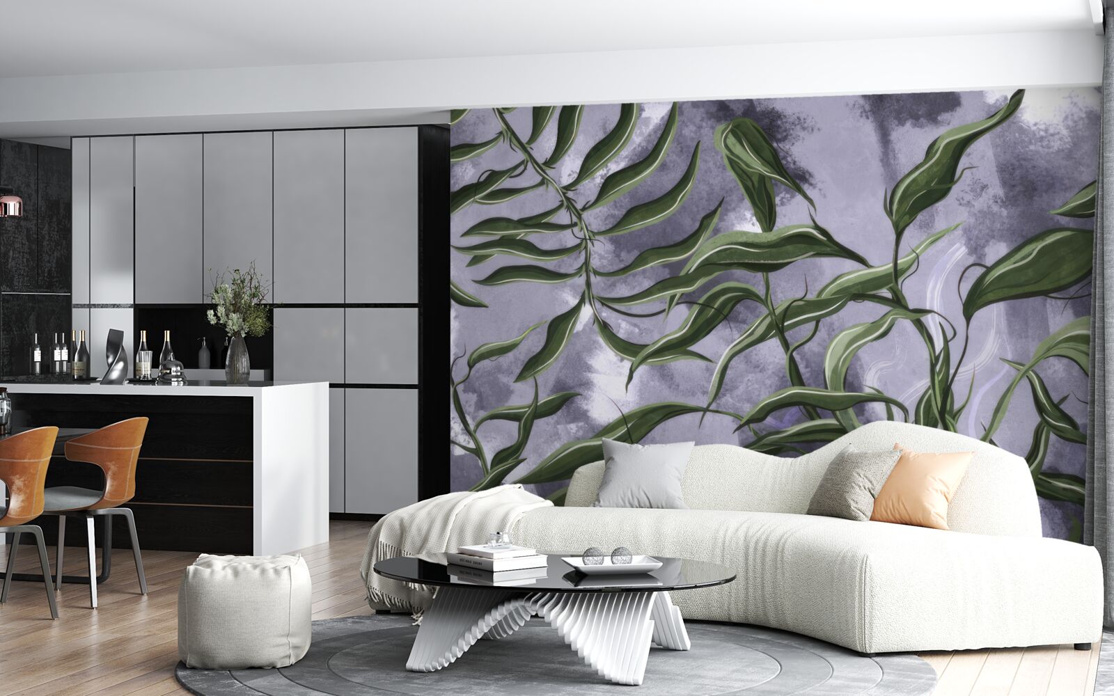 Papier peint il y a des feuilles de fougères vertes sous l'eau