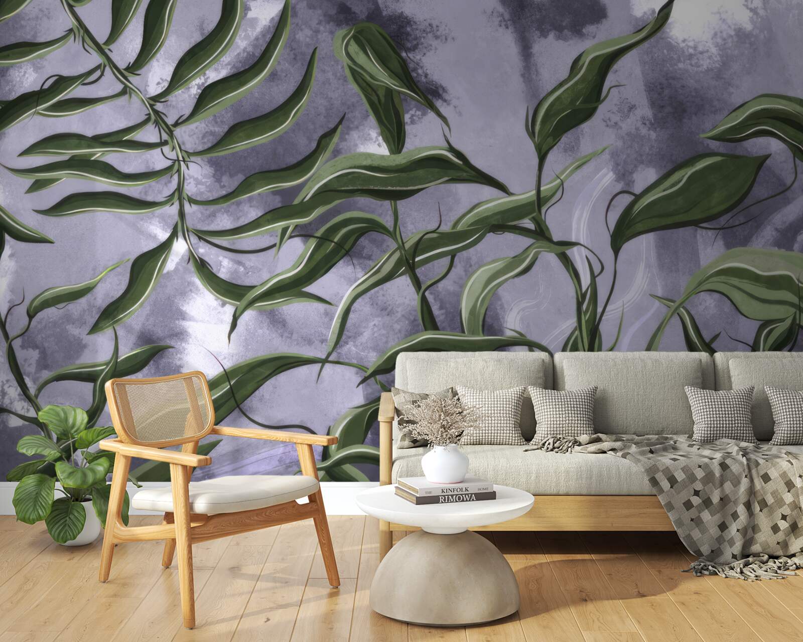 Papier peint il y a des feuilles de fougères vertes sous l'eau