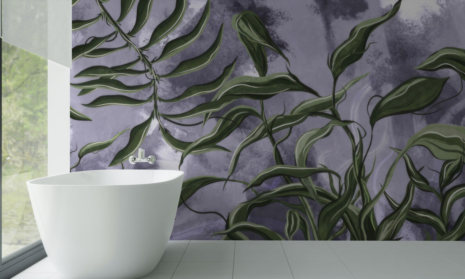 Papier peint il y a des feuilles de fougères vertes sous l'eau