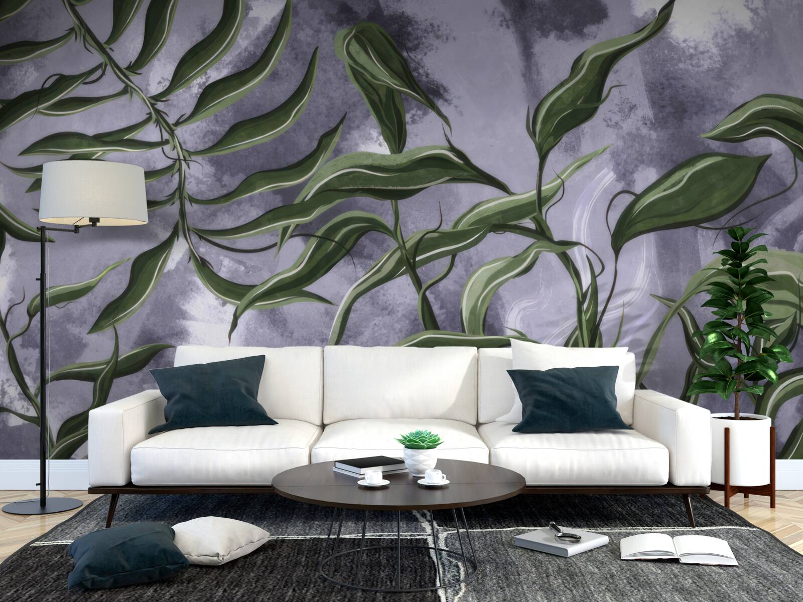 Papier peint il y a des feuilles de fougères vertes sous l'eau