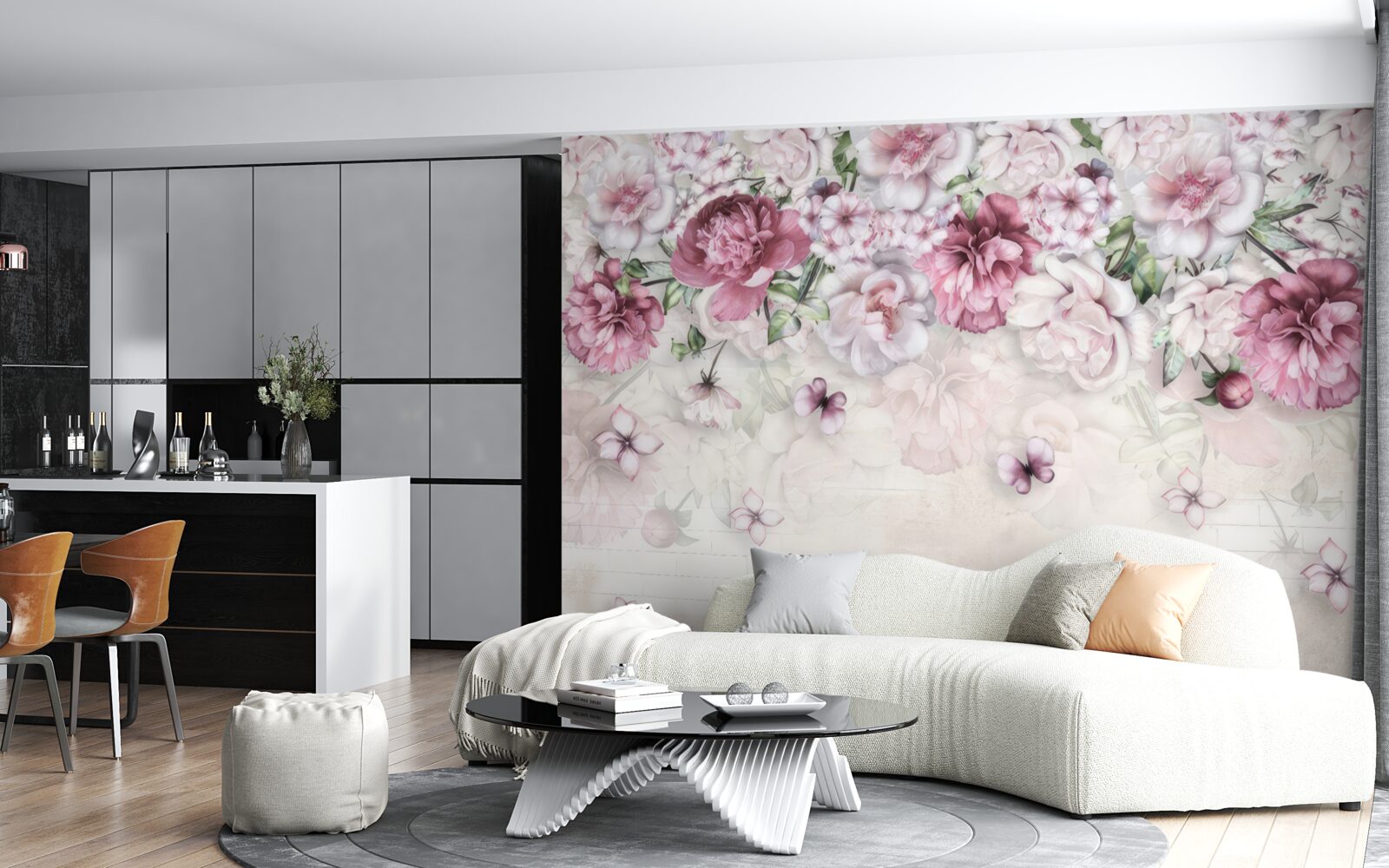 Papier peint des pivoines en fleurs dans une riche teinte lilas