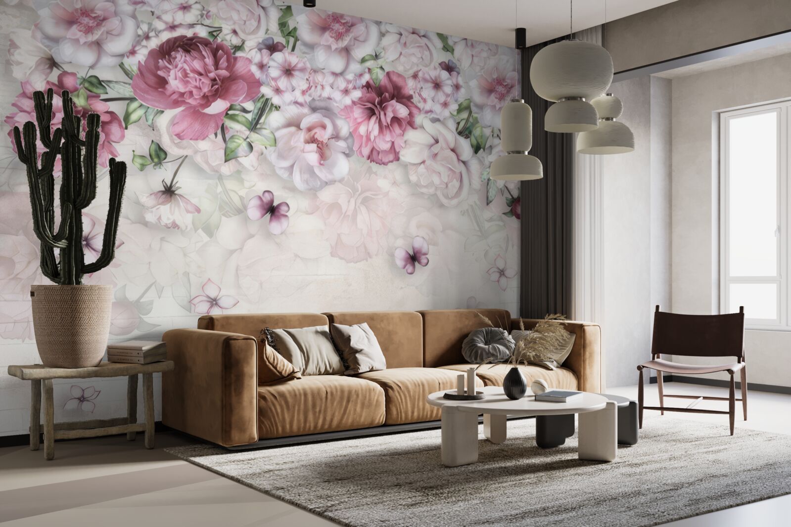 Papier peint des pivoines en fleurs dans une riche teinte lilas