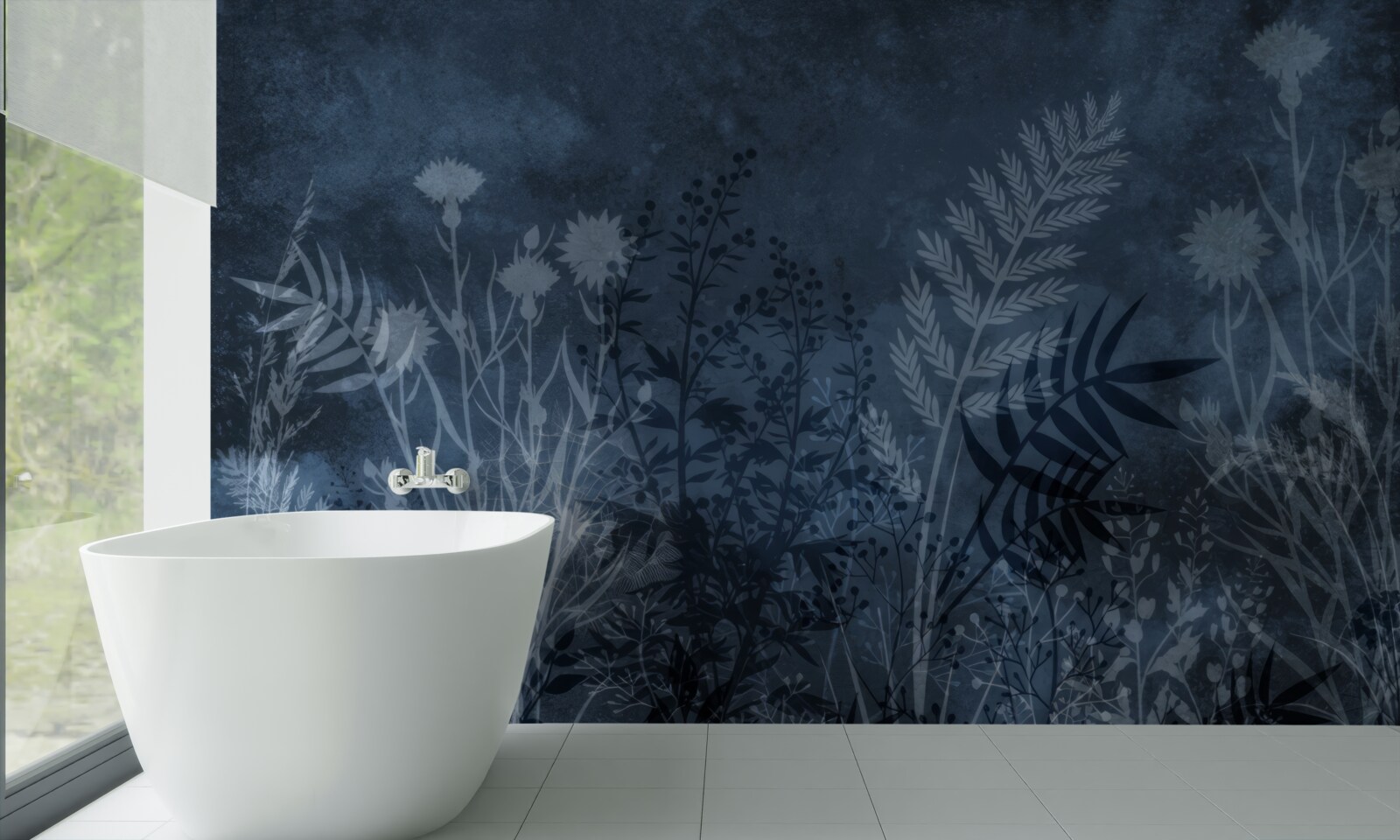 Papier peint la lune nocturne éclaire la prairie et les plantes