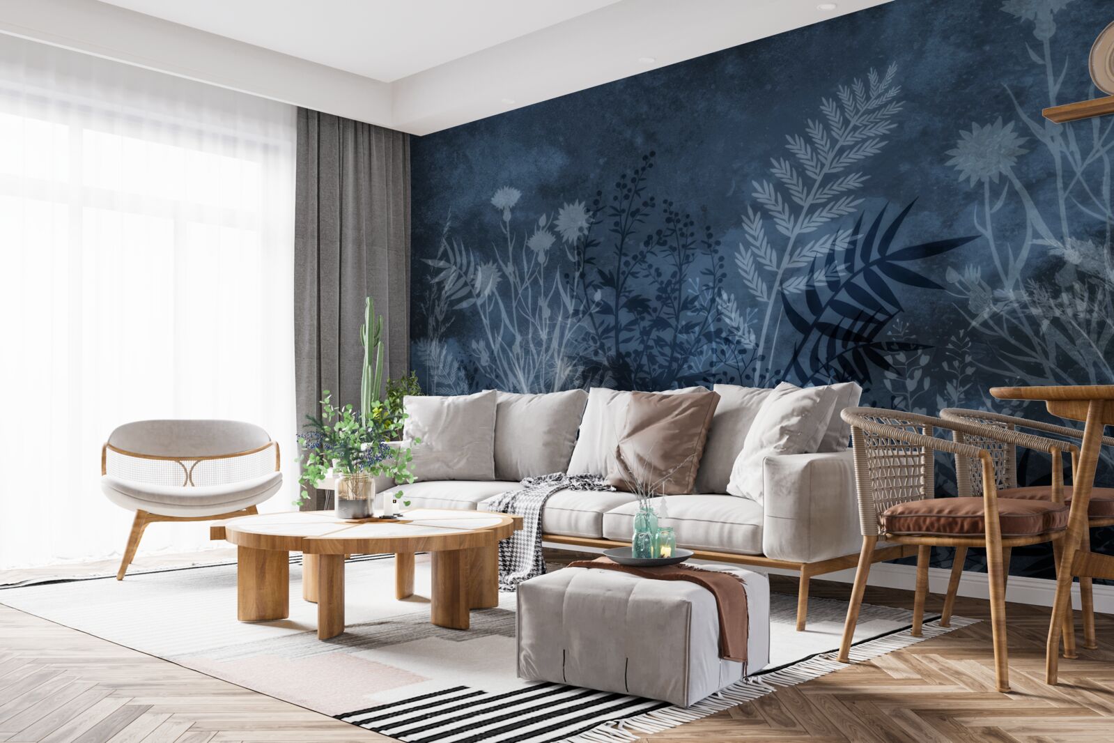 Papier peint la lune nocturne éclaire la prairie et les plantes