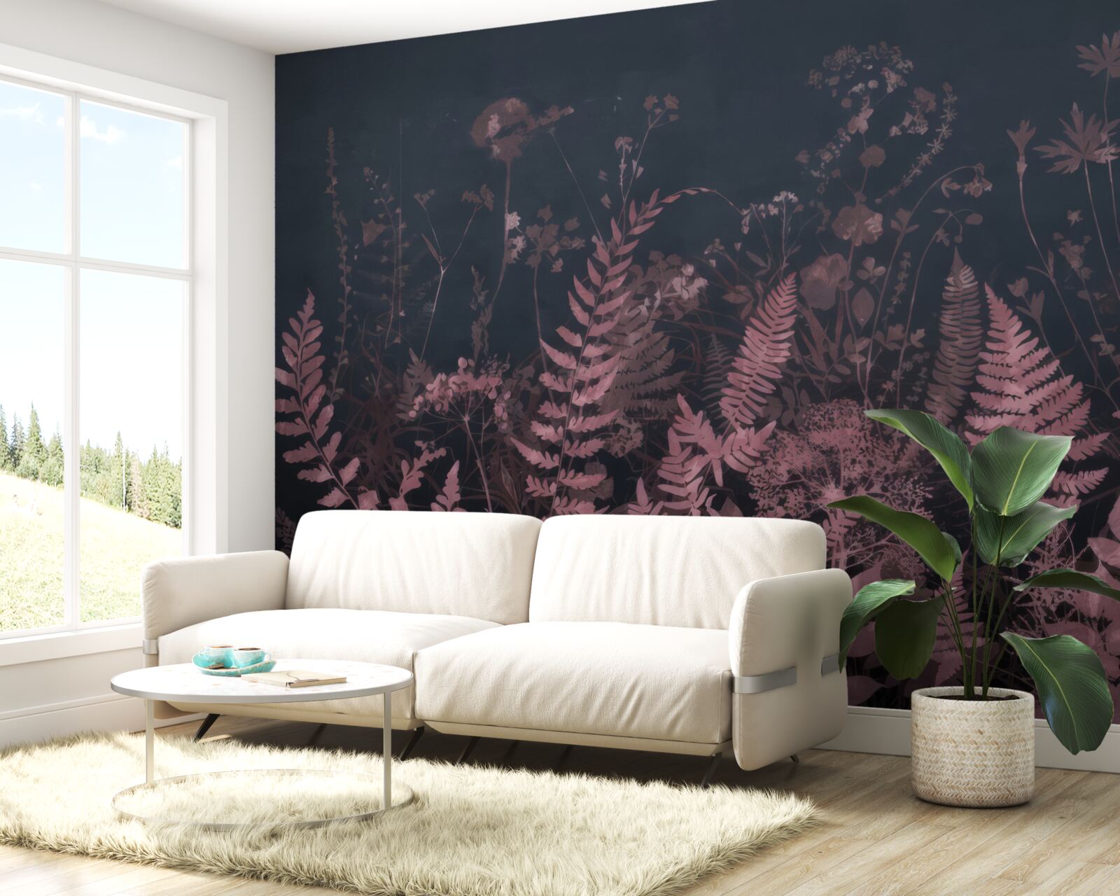 Papier peint fougère violette sous-marine