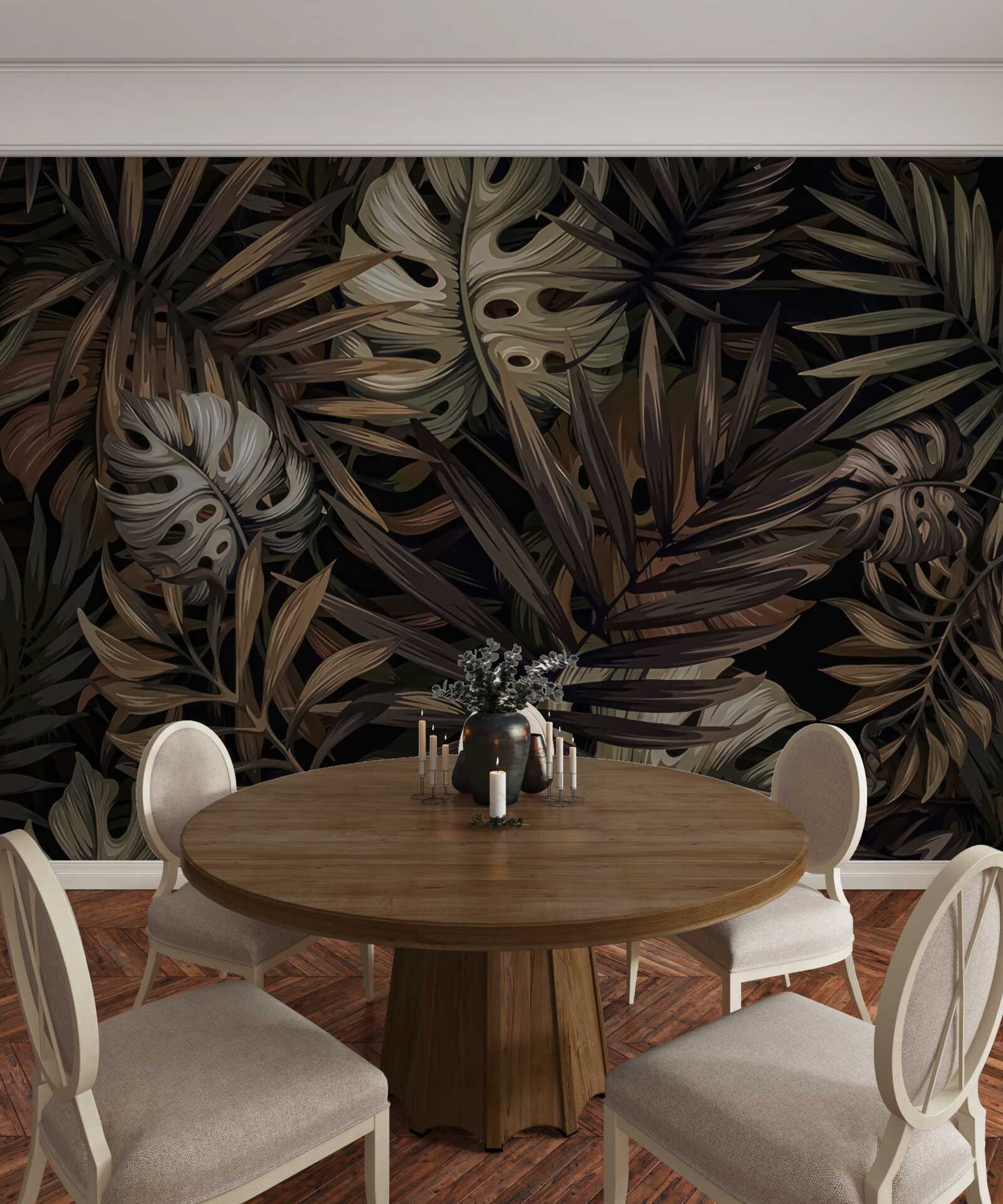 Papier peint feuilles tropicales la nuit