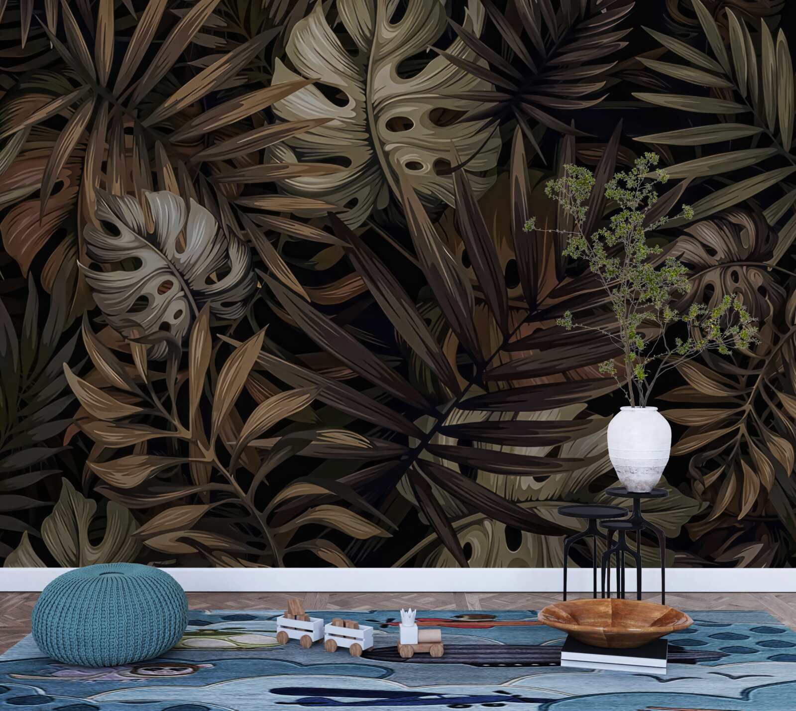 Papier peint feuilles tropicales la nuit