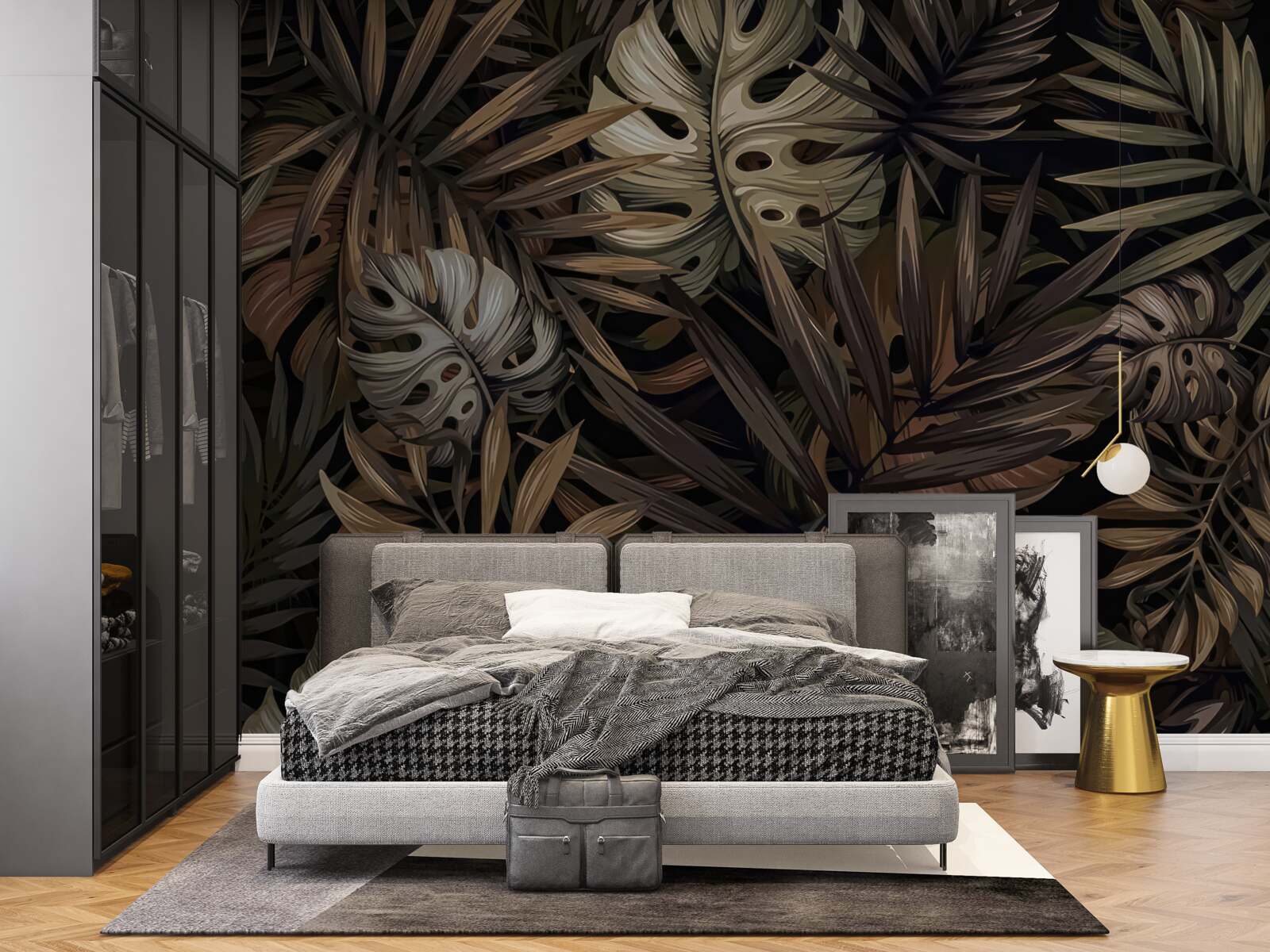 Papier peint feuilles tropicales la nuit