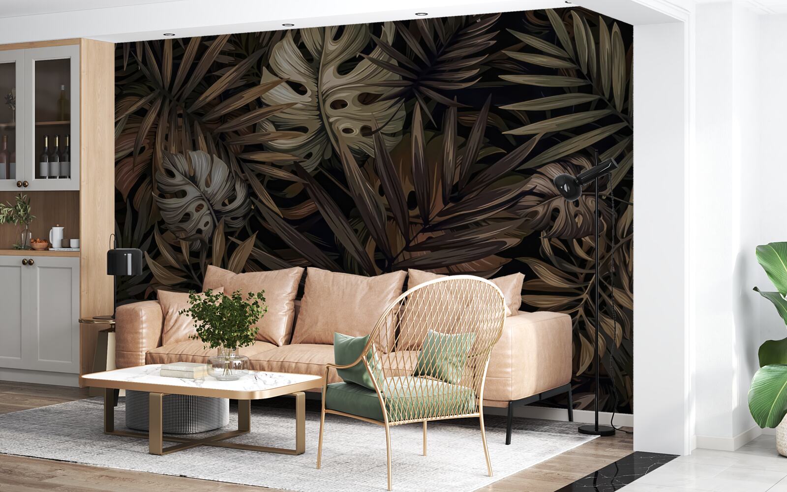 Papier peint feuilles tropicales la nuit