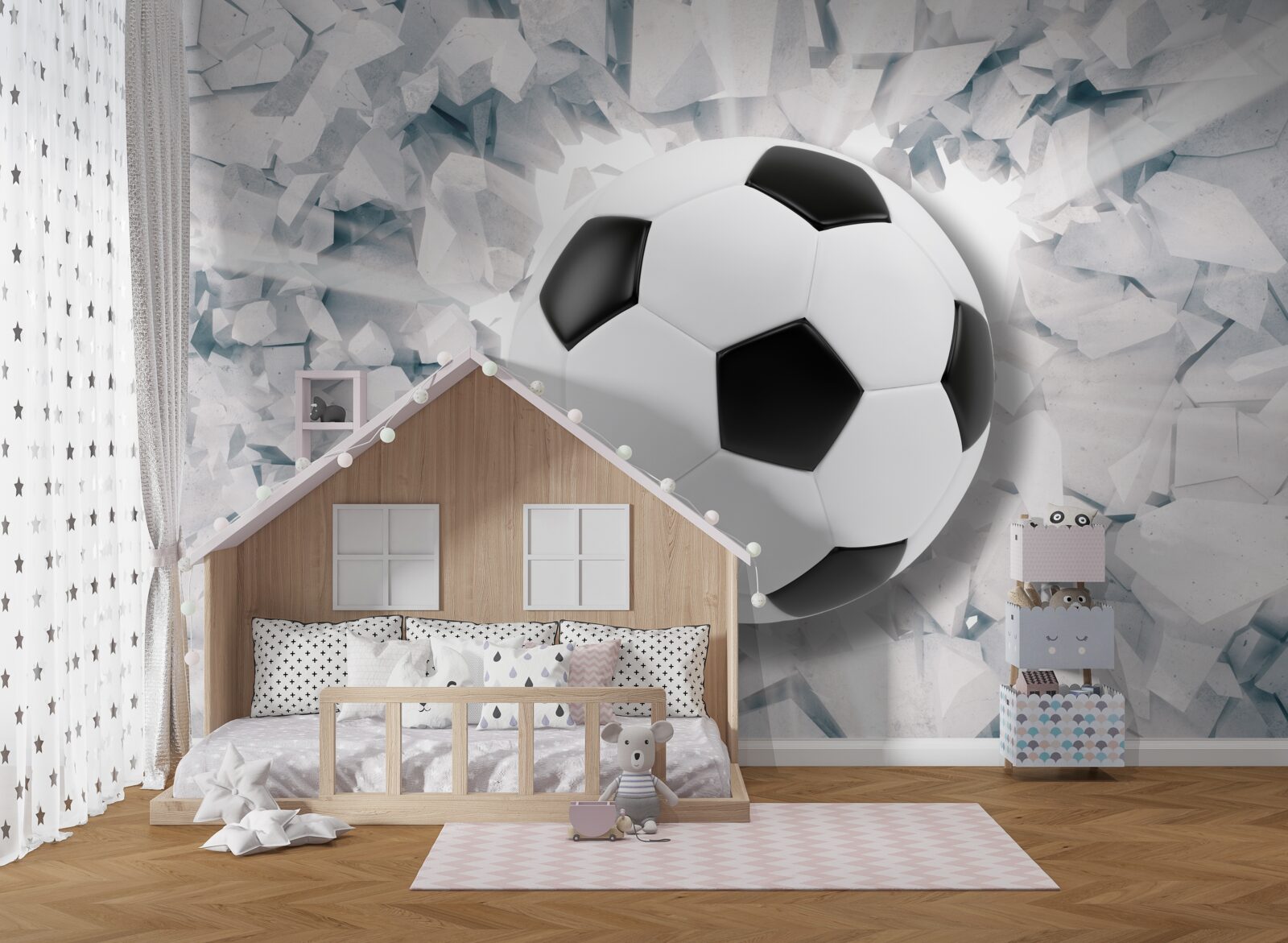 Papier peint scène abstraite : un ballon de football frappe un mur