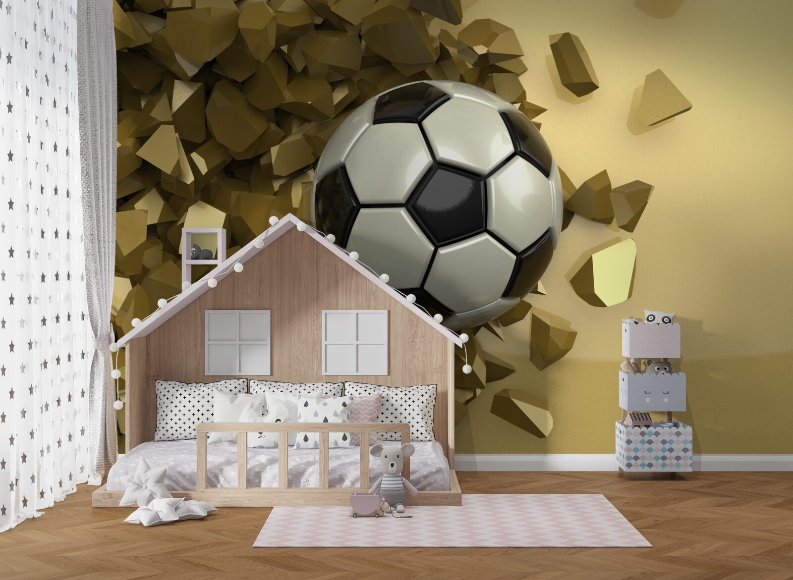 Papier peint Objets et football en 3D