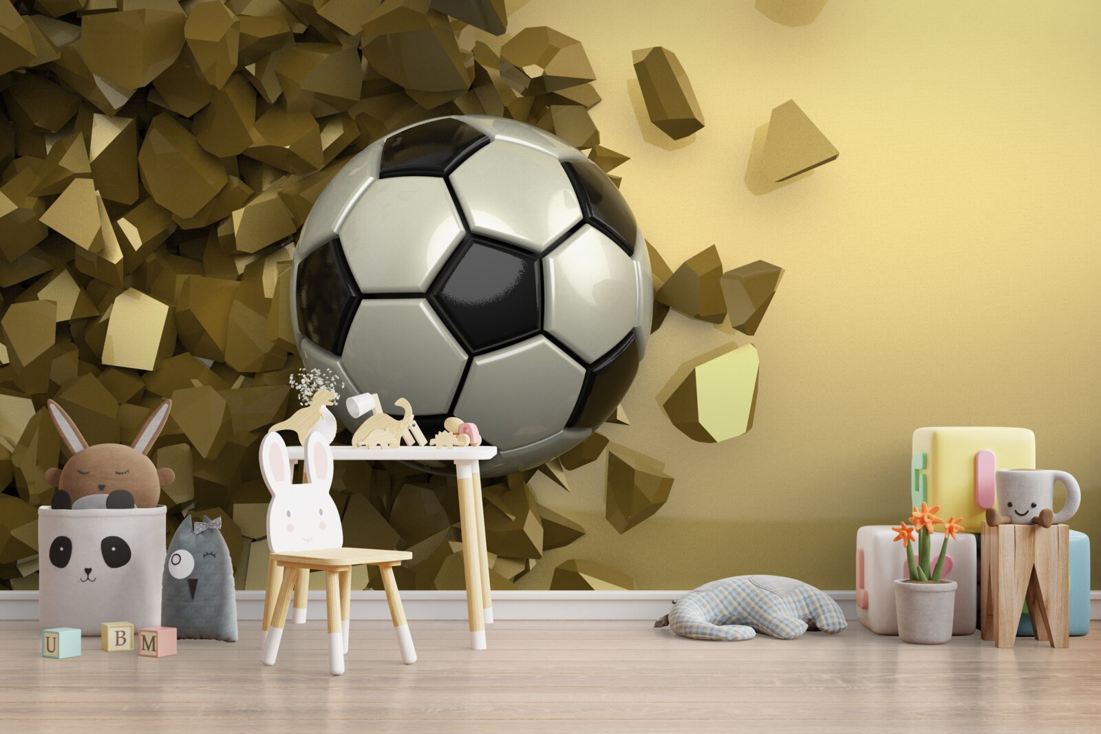 Papier peint Objets et football en 3D