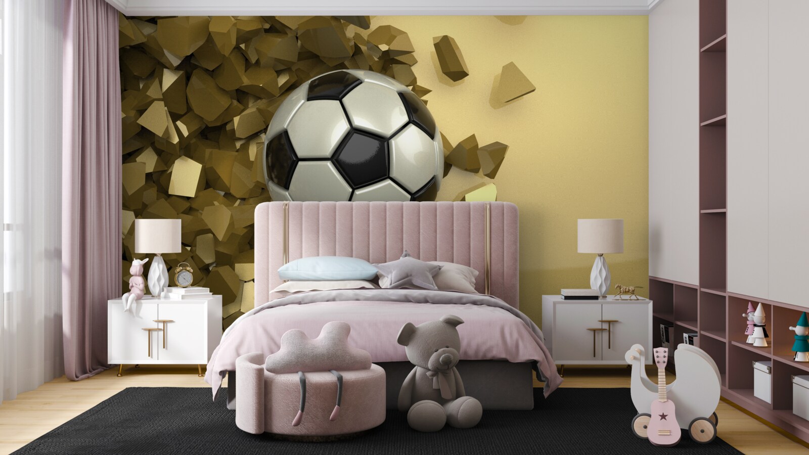 Papier peint Objets et football en 3D