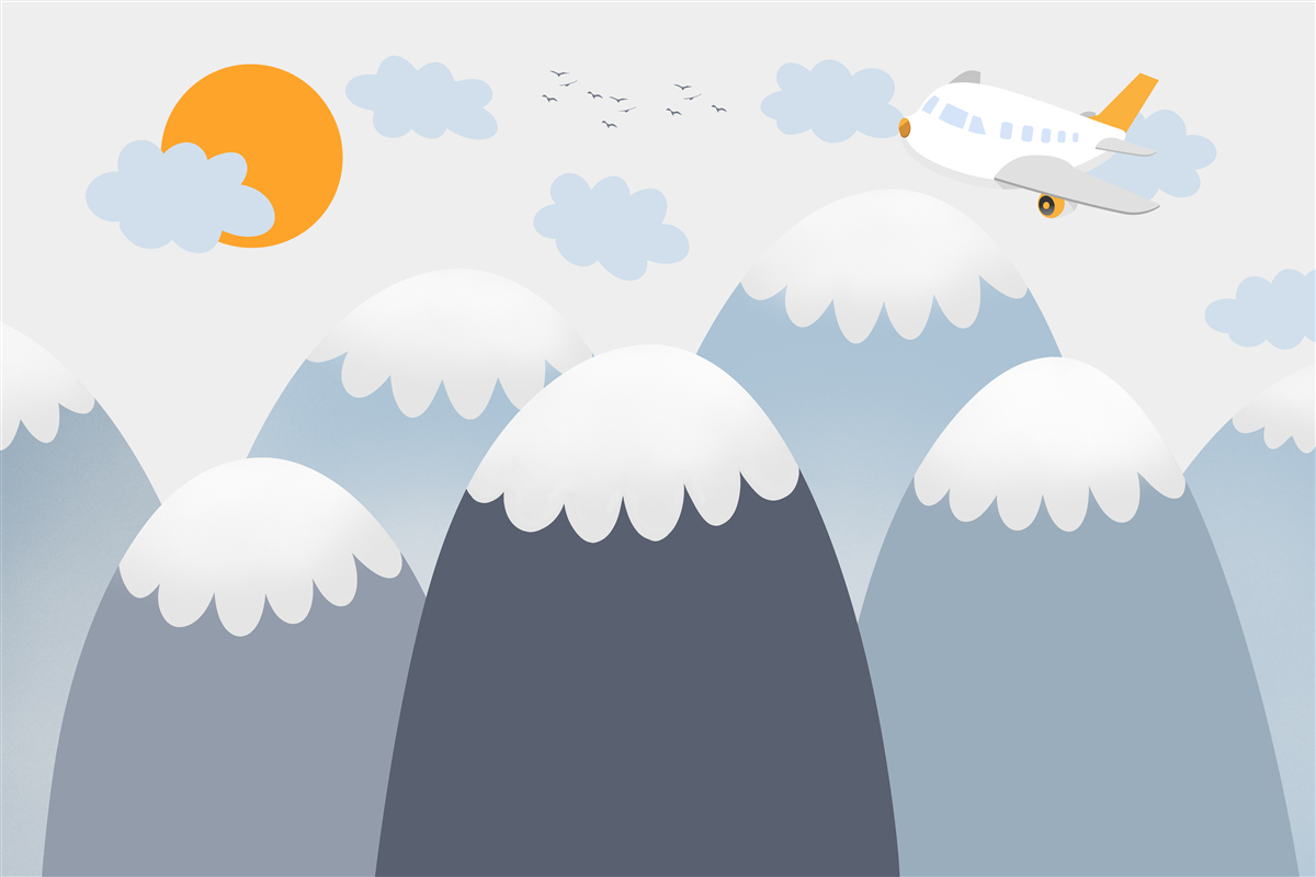 Papier peint un avion se dirige vers le soleil au-dessus des sommets des montagnes