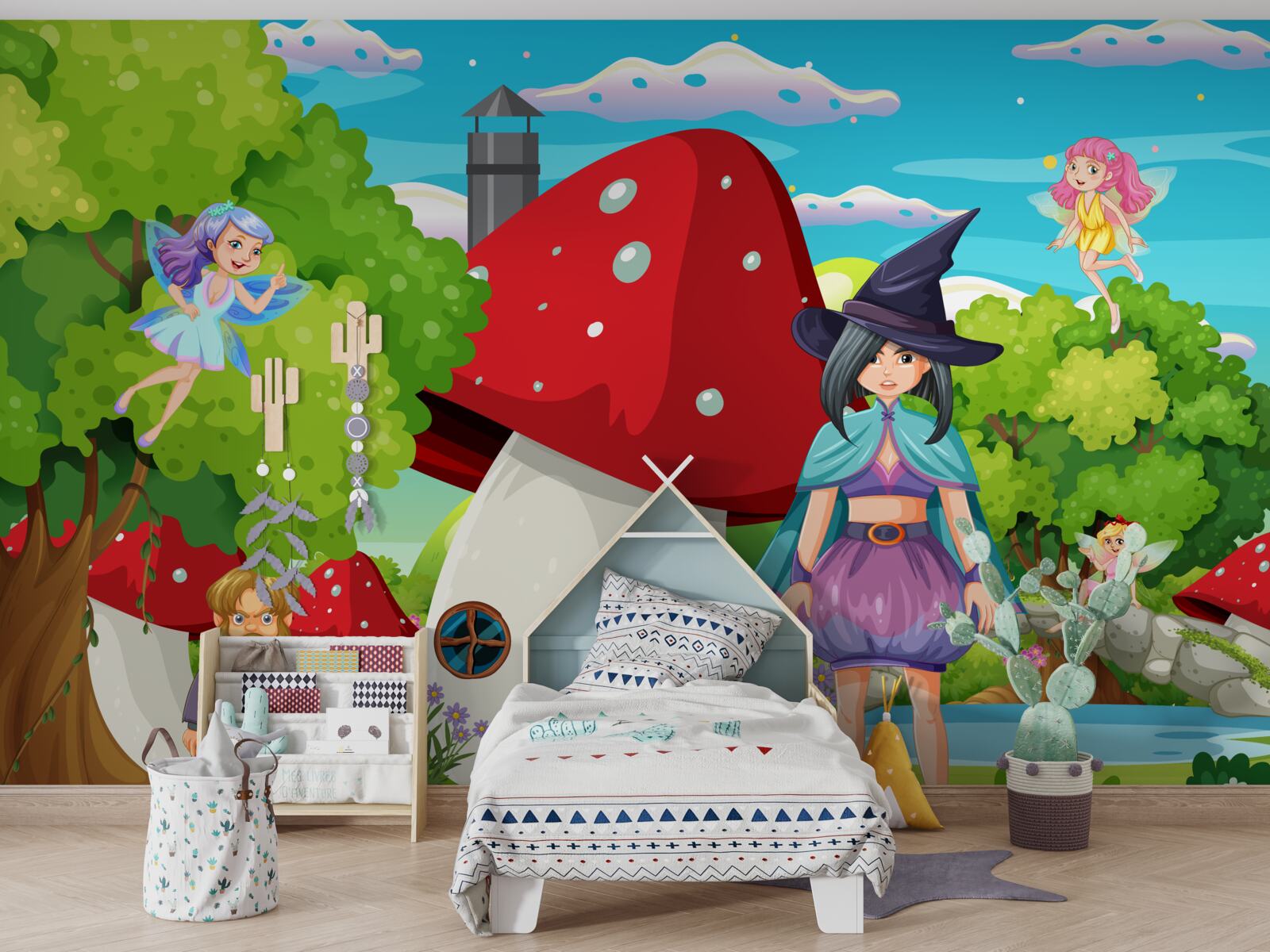 Papier peint habitants d'une maison de conte de fées en forme de champignon