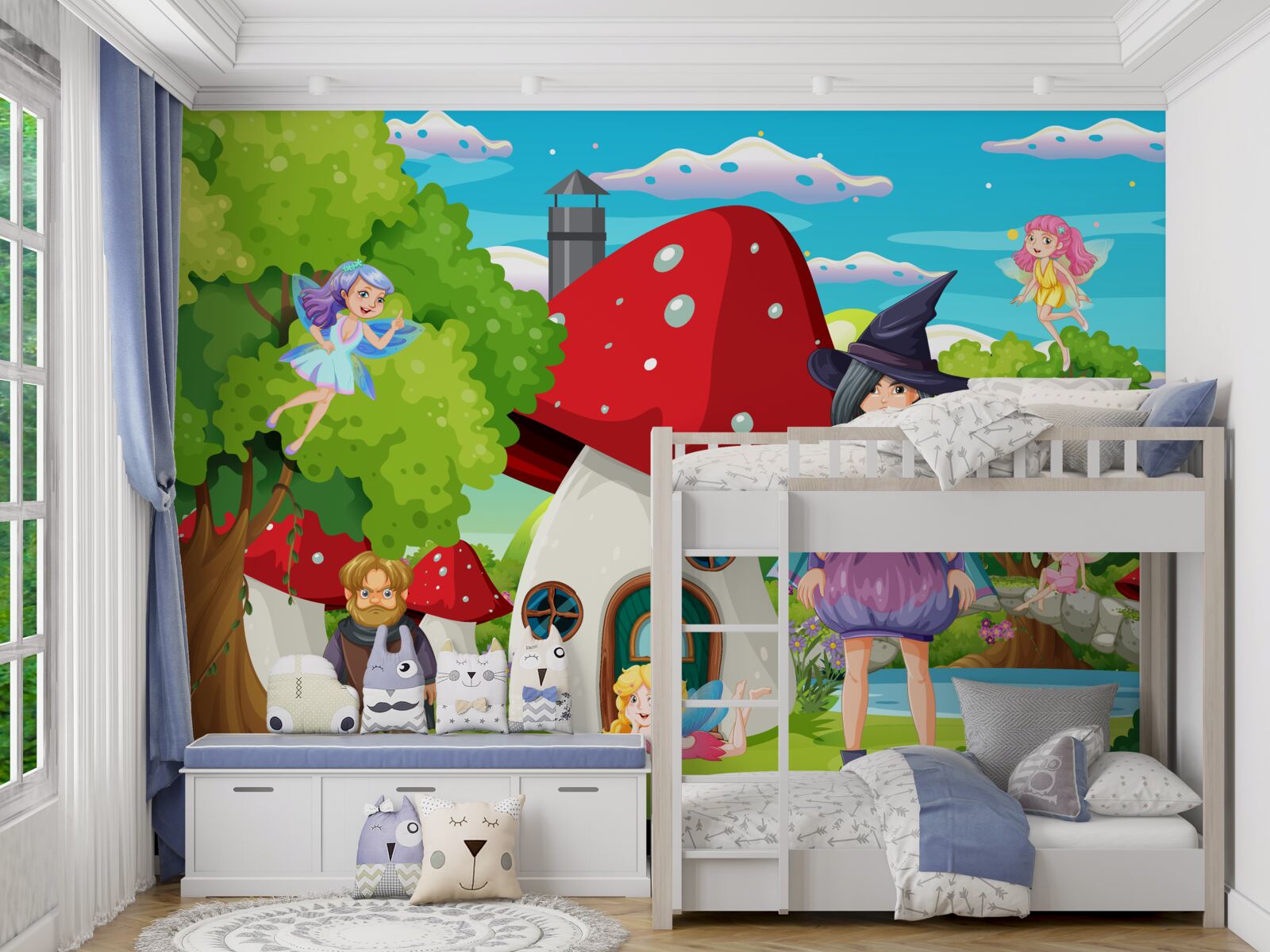 Papier peint habitants d'une maison de conte de fées en forme de champignon