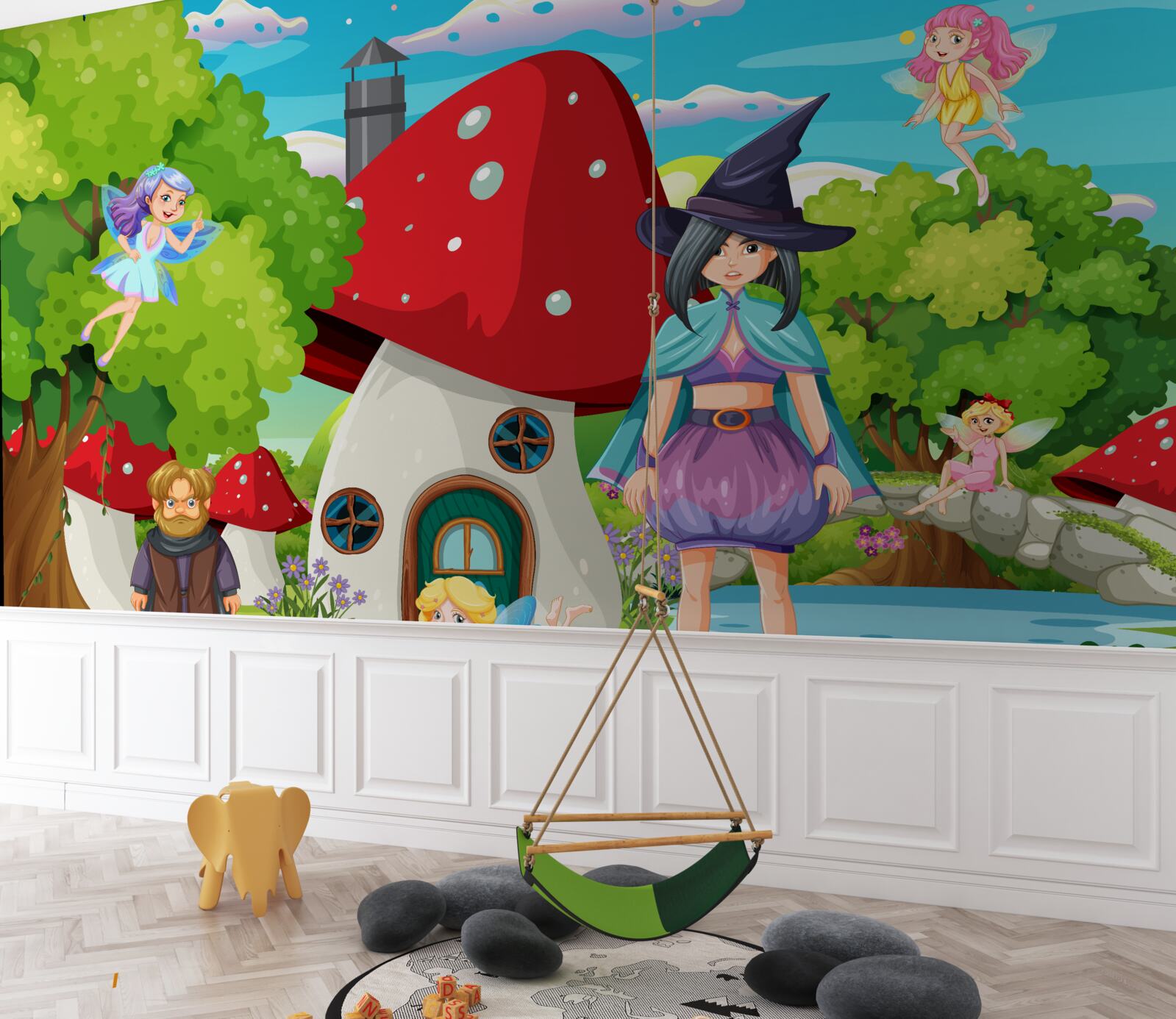 Papier peint habitants d'une maison de conte de fées en forme de champignon