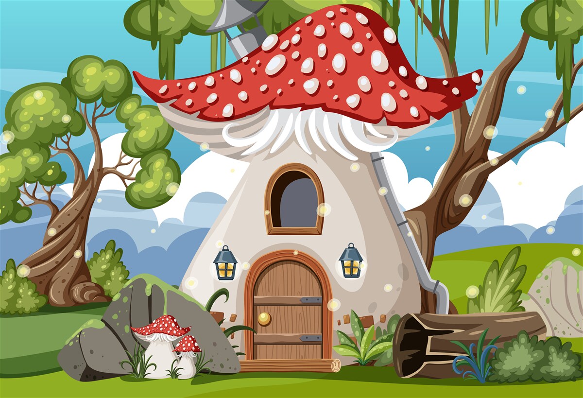 Papier peint charmante maison de champignons dans le désert