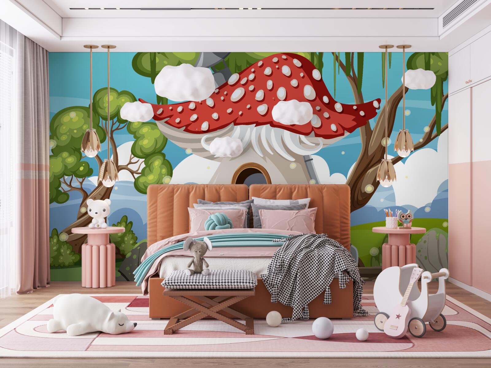 Papier peint charmante maison de champignons dans le désert